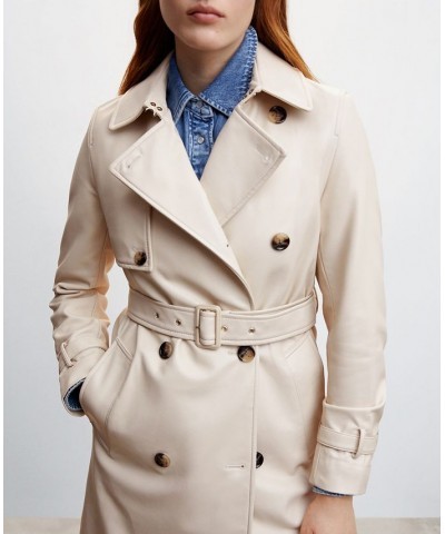 Women's Leather-Effect Trench Coat Tan/Beige $54.00 Coats