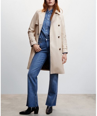 Women's Leather-Effect Trench Coat Tan/Beige $54.00 Coats