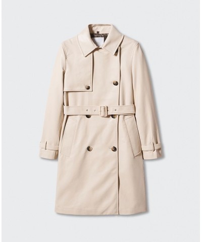 Women's Leather-Effect Trench Coat Tan/Beige $54.00 Coats