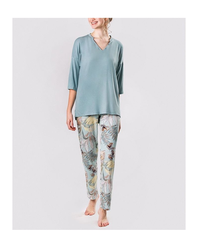 Women's Ultra Soft Caribbean Flowers Pajama Set Aqua $23.98 Sleepwear