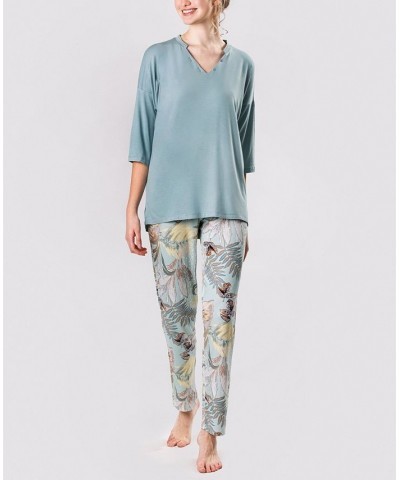 Women's Ultra Soft Caribbean Flowers Pajama Set Aqua $23.98 Sleepwear