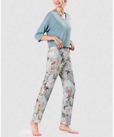 Women's Ultra Soft Caribbean Flowers Pajama Set Aqua $23.98 Sleepwear