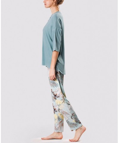 Women's Ultra Soft Caribbean Flowers Pajama Set Aqua $23.98 Sleepwear