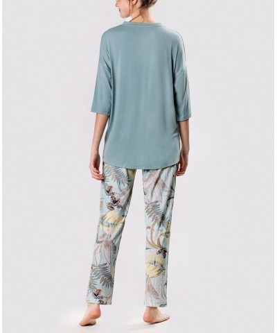 Women's Ultra Soft Caribbean Flowers Pajama Set Aqua $23.98 Sleepwear