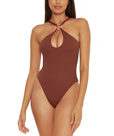 Women's Modern Edge High-Neck One-Piece Swimsuit Coconut $65.12 Swimsuits