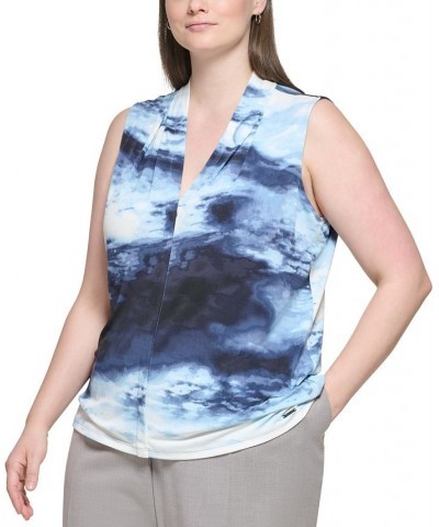 Plus Size Cloud-Print V-Neck Sleeveless Top Oceana Multi $15.99 Tops