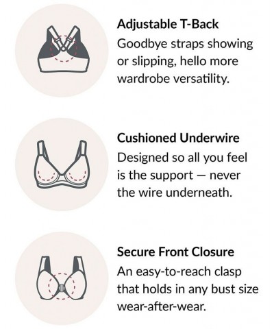 Women's Plus Size Wonder Wire Front Close T-Back Bra Black $27.56 Bras