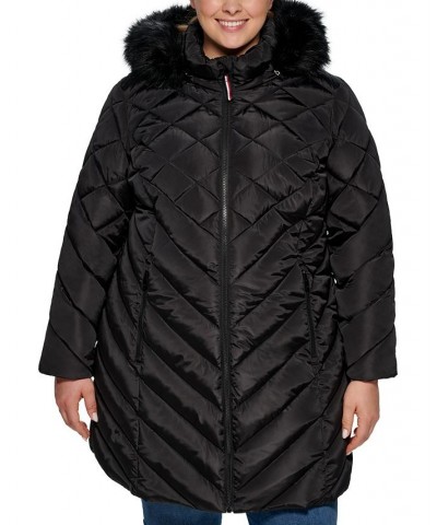 Plus Size Faux-Fur-Trim Hooded Puffer Coat Black $74.10 Coats