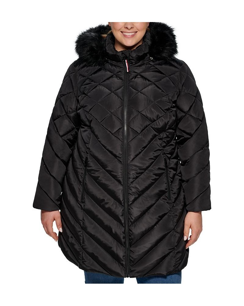 Plus Size Faux-Fur-Trim Hooded Puffer Coat Black $74.10 Coats