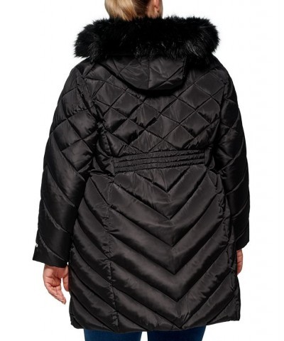 Plus Size Faux-Fur-Trim Hooded Puffer Coat Black $74.10 Coats