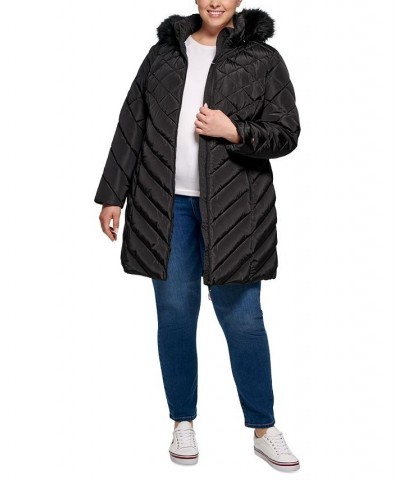 Plus Size Faux-Fur-Trim Hooded Puffer Coat Black $74.10 Coats