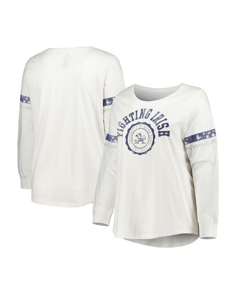 Women's White Notre Dame Fighting Irish Contrast Stripe Plus Size Scoop Neck Long Sleeve T-shirt White $27.95 Tops