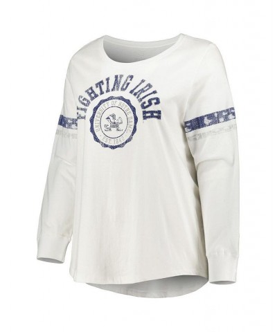 Women's White Notre Dame Fighting Irish Contrast Stripe Plus Size Scoop Neck Long Sleeve T-shirt White $27.95 Tops