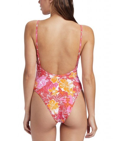 Juniors' Sea Spray Printed One-Piece Swimsuit Hilo Hibiscus $50.40 Swimsuits