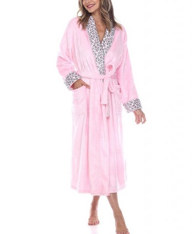 Women's Long Cozy Loungewear Belted Robe Pink Leopard $24.19 Sleepwear