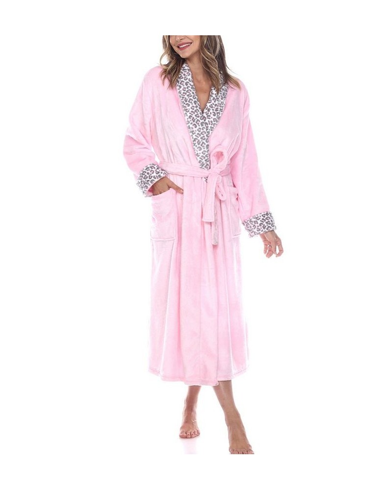 Women's Long Cozy Loungewear Belted Robe Pink Leopard $24.19 Sleepwear