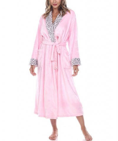 Women's Long Cozy Loungewear Belted Robe Pink Leopard $24.19 Sleepwear