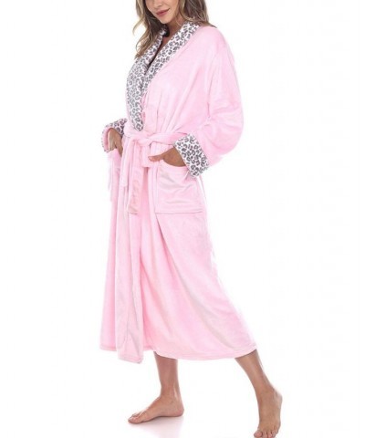 Women's Long Cozy Loungewear Belted Robe Pink Leopard $24.19 Sleepwear