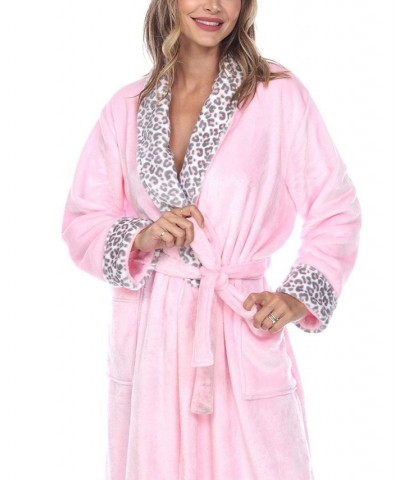 Women's Long Cozy Loungewear Belted Robe Pink Leopard $24.19 Sleepwear