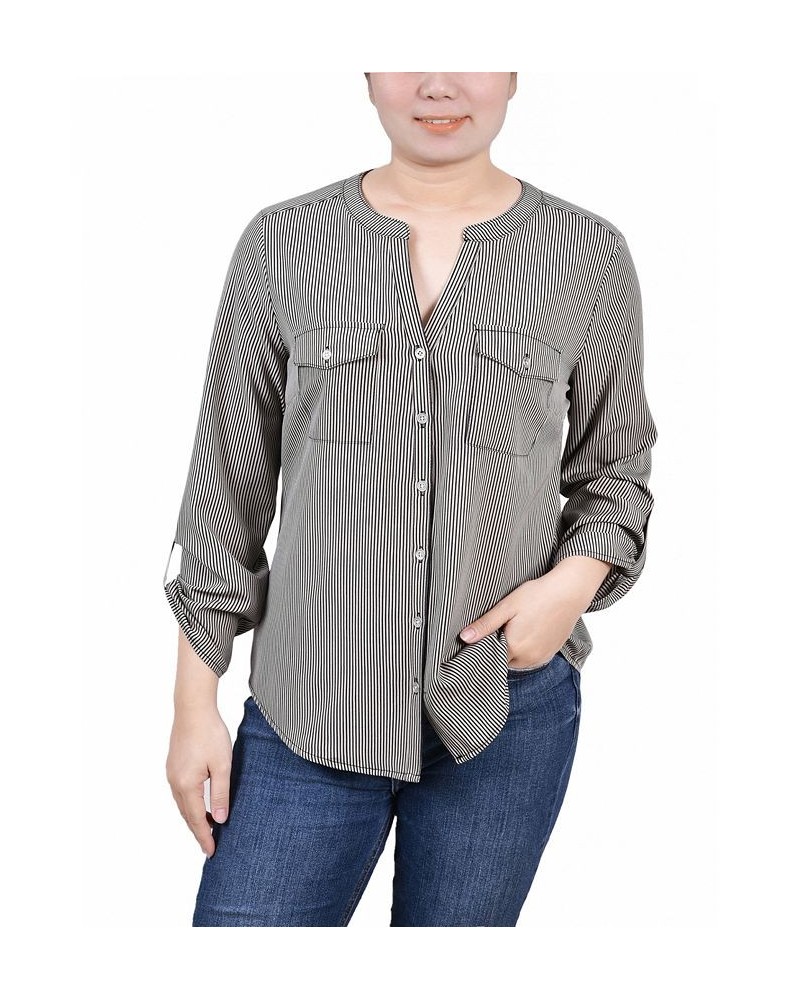 Women's 3/4 Roll Tab Sleeve Mandarin Collar Blouse Dynamic Torterella $13.44 Tops