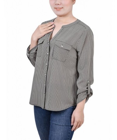 Women's 3/4 Roll Tab Sleeve Mandarin Collar Blouse Dynamic Torterella $13.44 Tops