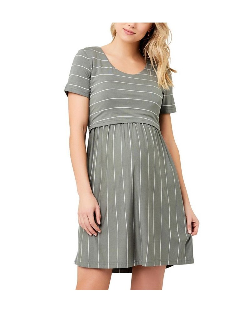 Crop Top Stripe Nursing Dress Olive / white $48.45 Dresses