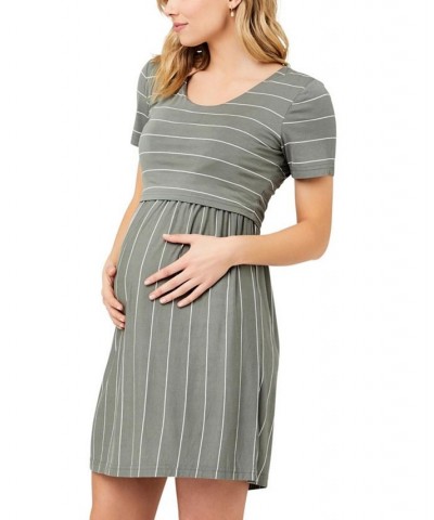 Crop Top Stripe Nursing Dress Olive / white $48.45 Dresses