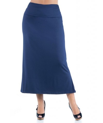 Women's Plus Size Comfortable Foldover Maxi Skirt Blue $28.70 Skirts