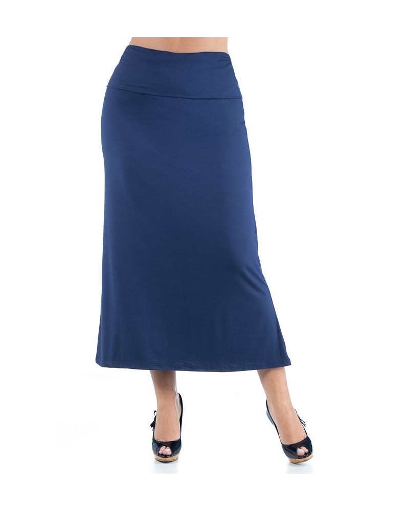 Women's Plus Size Comfortable Foldover Maxi Skirt Blue $28.70 Skirts