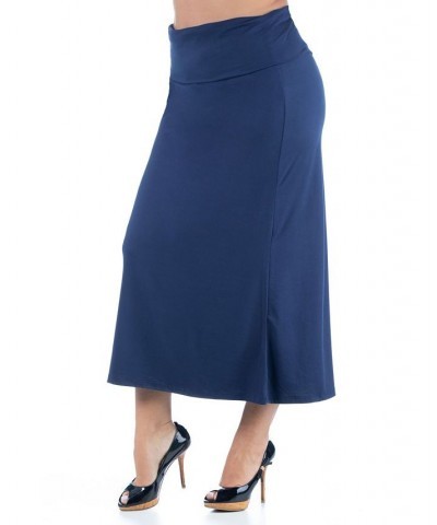 Women's Plus Size Comfortable Foldover Maxi Skirt Blue $28.70 Skirts