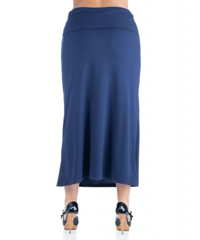 Women's Plus Size Comfortable Foldover Maxi Skirt Blue $28.70 Skirts