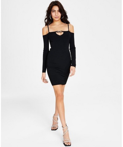 Women's Thalli Cold-Shoulder Embellished-Neck Sweater Dress Jet Black A996 $79.00 Dresses