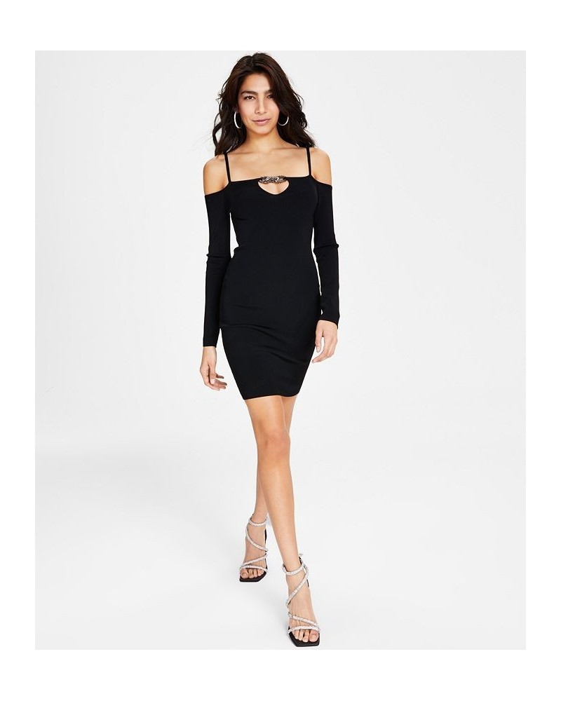 Women's Thalli Cold-Shoulder Embellished-Neck Sweater Dress Jet Black A996 $79.00 Dresses