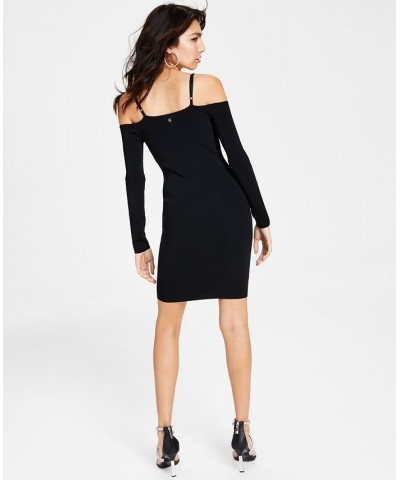 Women's Thalli Cold-Shoulder Embellished-Neck Sweater Dress Jet Black A996 $79.00 Dresses