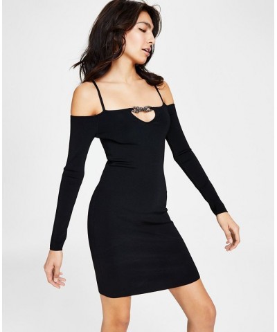 Women's Thalli Cold-Shoulder Embellished-Neck Sweater Dress Jet Black A996 $79.00 Dresses