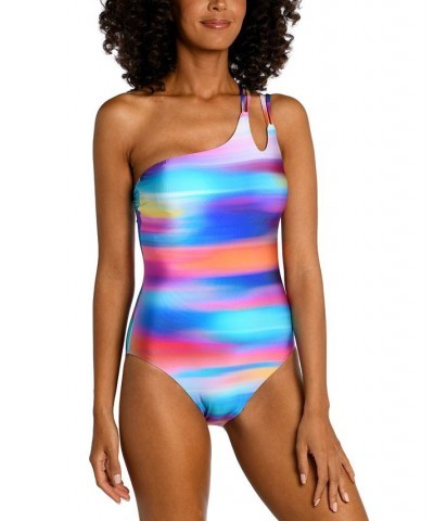 Women's Sunset Shores Strappy One-Shoulder One-Piece Swimsuit Stripe / Multi $53.20 Swimsuits