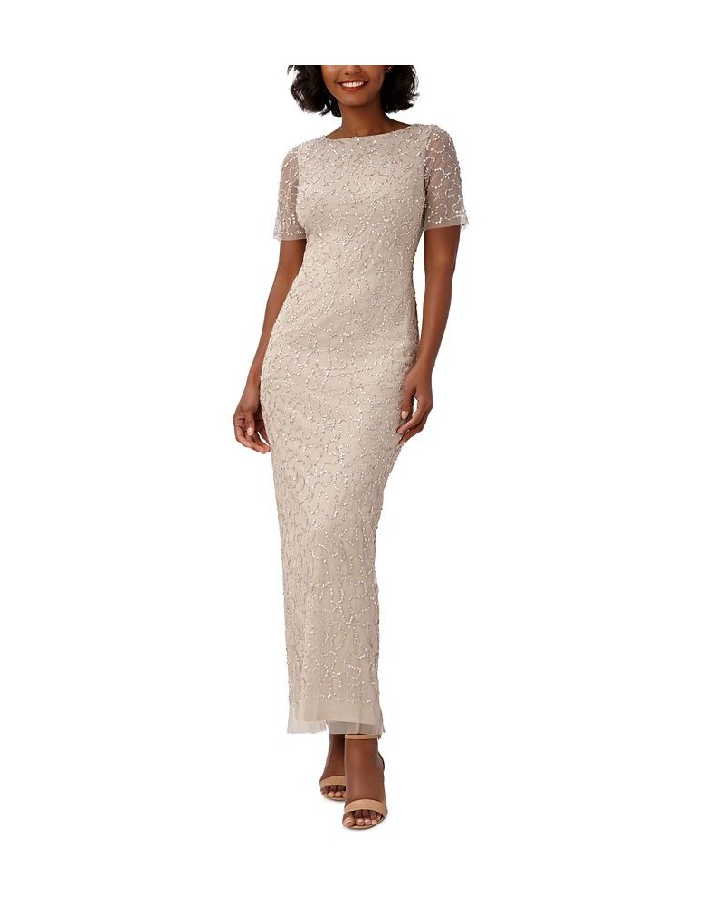 Women's Round-Neck Beaded Short-Sleeve Gown Biscotti $69.81 Dresses