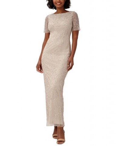 Women's Round-Neck Beaded Short-Sleeve Gown Biscotti $69.81 Dresses