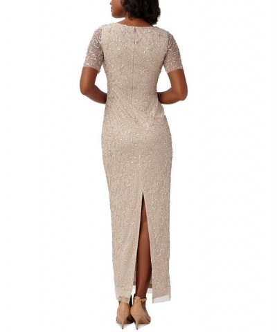 Women's Round-Neck Beaded Short-Sleeve Gown Biscotti $69.81 Dresses