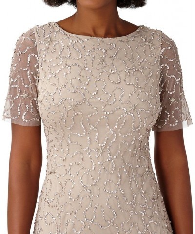 Women's Round-Neck Beaded Short-Sleeve Gown Biscotti $69.81 Dresses