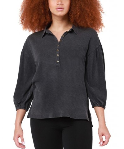 Women's Cotton Drop-Shoulder Puff-Sleeve Henley Top Urban Nights $32.45 Tops