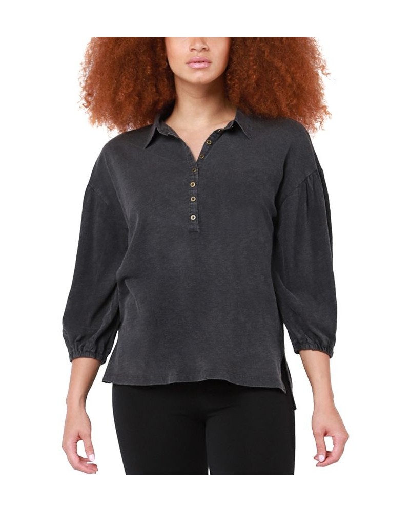 Women's Cotton Drop-Shoulder Puff-Sleeve Henley Top Urban Nights $32.45 Tops