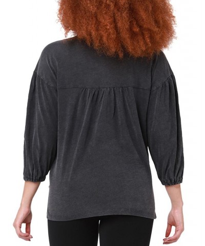 Women's Cotton Drop-Shoulder Puff-Sleeve Henley Top Urban Nights $32.45 Tops