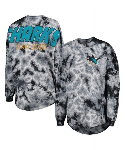 Women's Branded Black San Jose Sharks Crystal-Dye Long Sleeve T-shirt Black $29.24 Tops