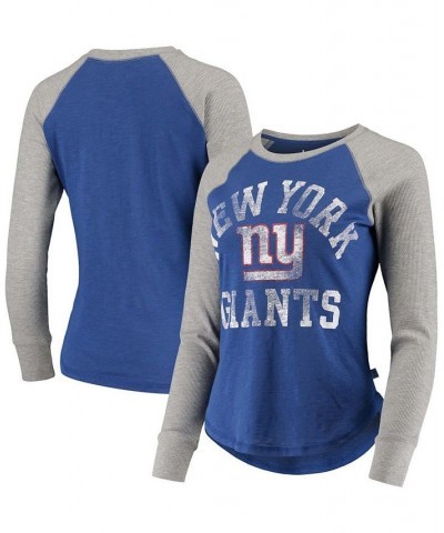 Women's By Alyssa Milano Royal Gray New York Giants Waffle Raglan Long Sleeve T-shirt Blue $22.88 Tops