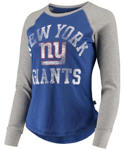 Women's By Alyssa Milano Royal Gray New York Giants Waffle Raglan Long Sleeve T-shirt Blue $22.88 Tops