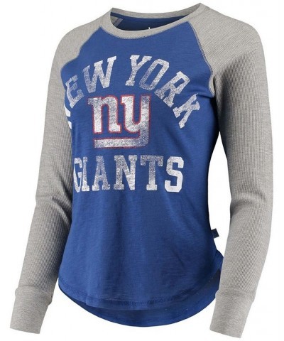 Women's By Alyssa Milano Royal Gray New York Giants Waffle Raglan Long Sleeve T-shirt Blue $22.88 Tops