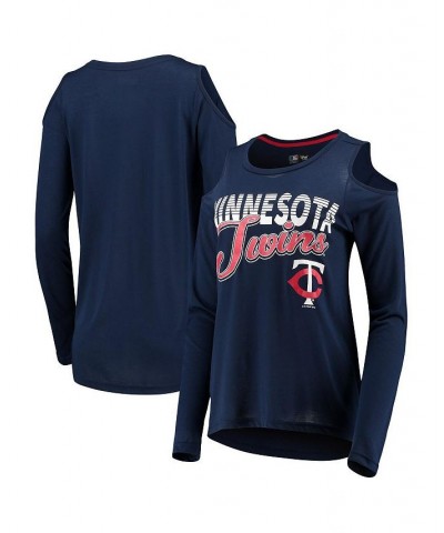 Women's Navy Minnesota Twins Crackerjack Cold Shoulder Long Sleeve T-shirt Navy $21.32 Tops