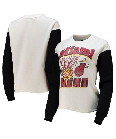 Women's White and Black Miami Heat Contrast Sleeve Pullover Sweatshirt White, Black $35.69 Sweatshirts