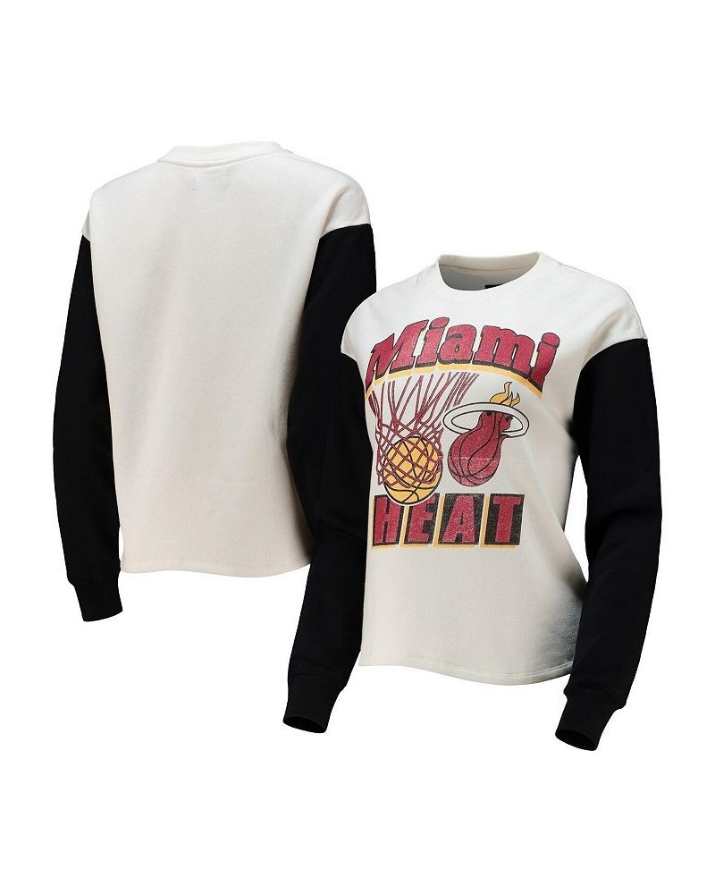 Women's White and Black Miami Heat Contrast Sleeve Pullover Sweatshirt White, Black $35.69 Sweatshirts